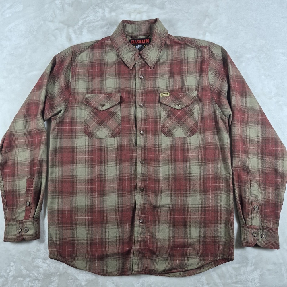 Dixxon The Juarez Shirt Men's Large Red Plaid Flannel Pearl Snap Long Sleeve